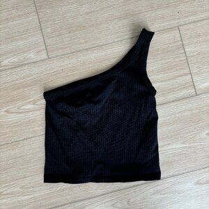 One Shoulder Black Nylon Spandex Crop Top